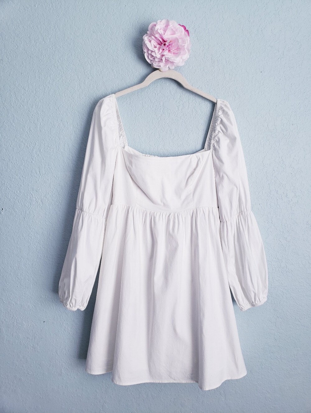 Reformation Michaela White Square Neck Puff Sleeve Mini Dress